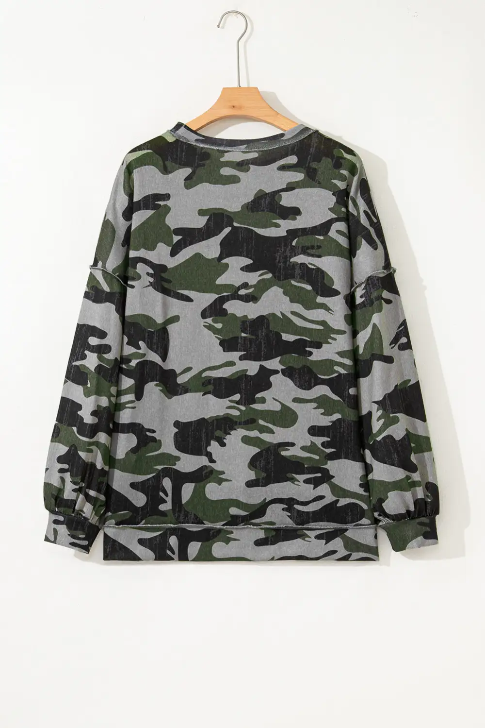 Camo Print Patchwork Exposed Seam Sweatshirt