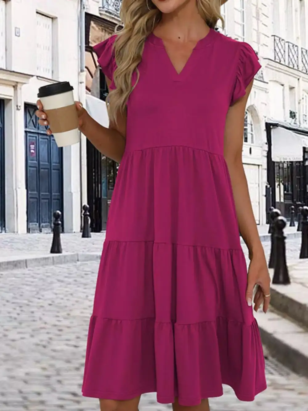 Relaxed Shape Ruffle Tiered Midi Dress