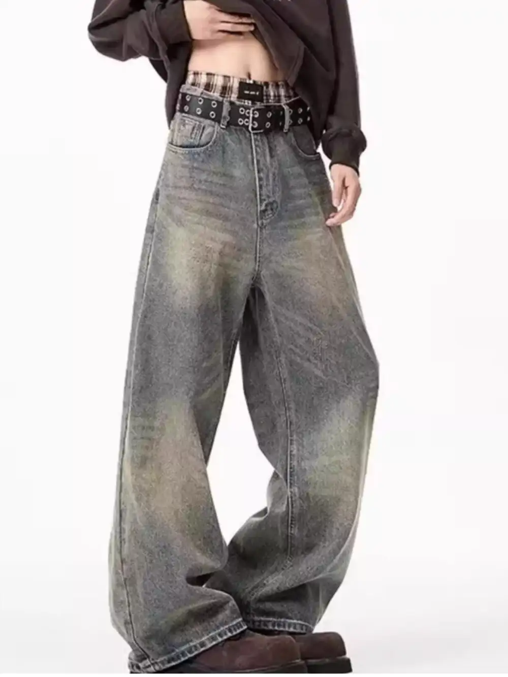 Men's Full Size Wash Wide Leg Jeans Plus Size
