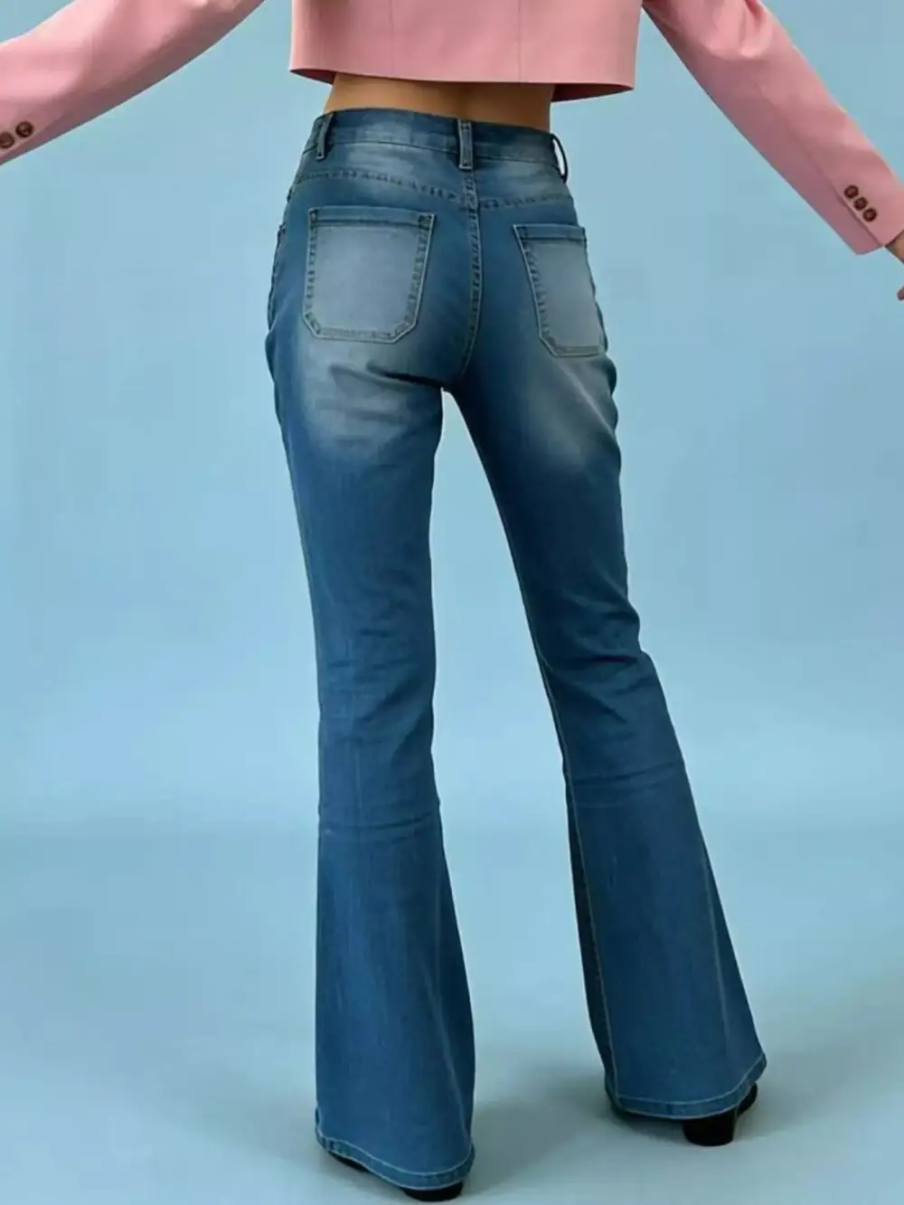 Versatile High Waist Flare Leg Button Denim Jeans