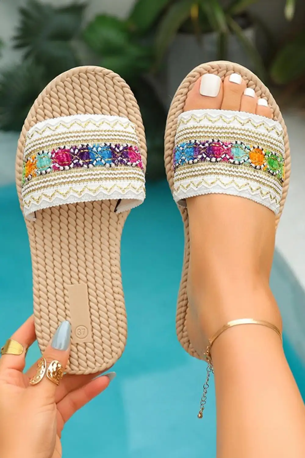 Woven Wide Band Slide Sandals