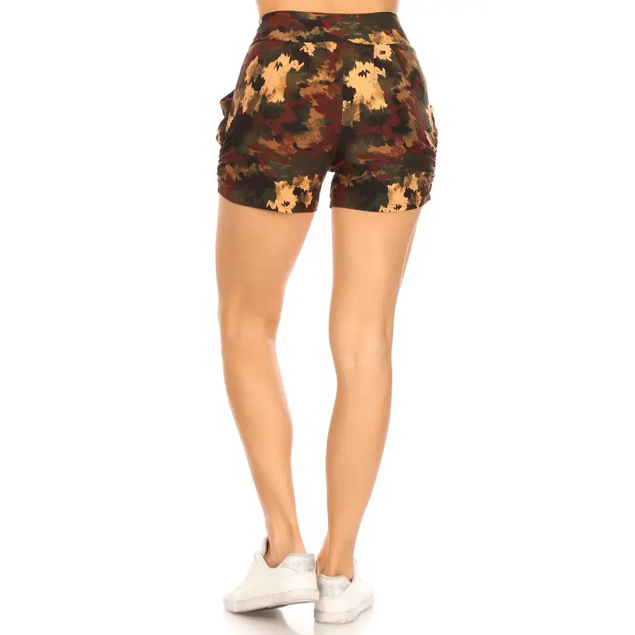 Buttery Soft Printed Harem Shorts with Pockets - Camo Streak