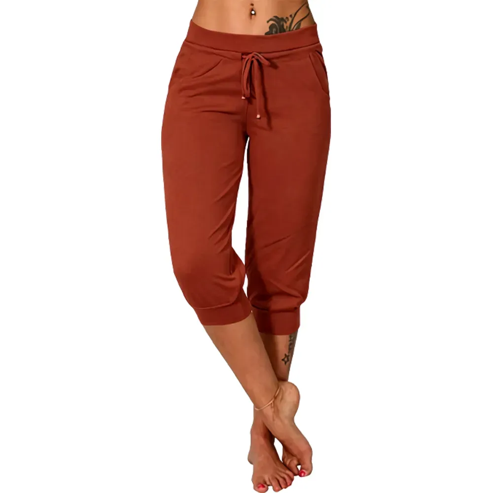 🔥Women's drawstring waist plain capri pants