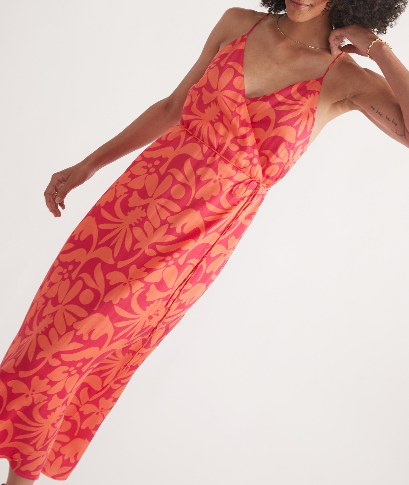 Coral Floral Wrap Maxi Dress