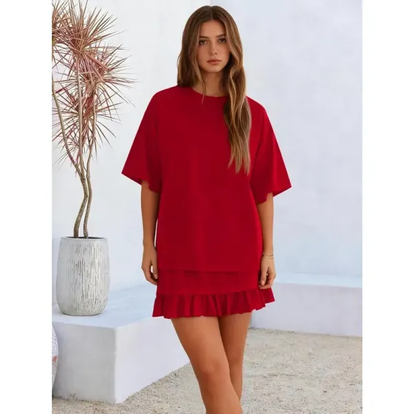 Women's Oversized Ruffle Hem Short Sleeve Set