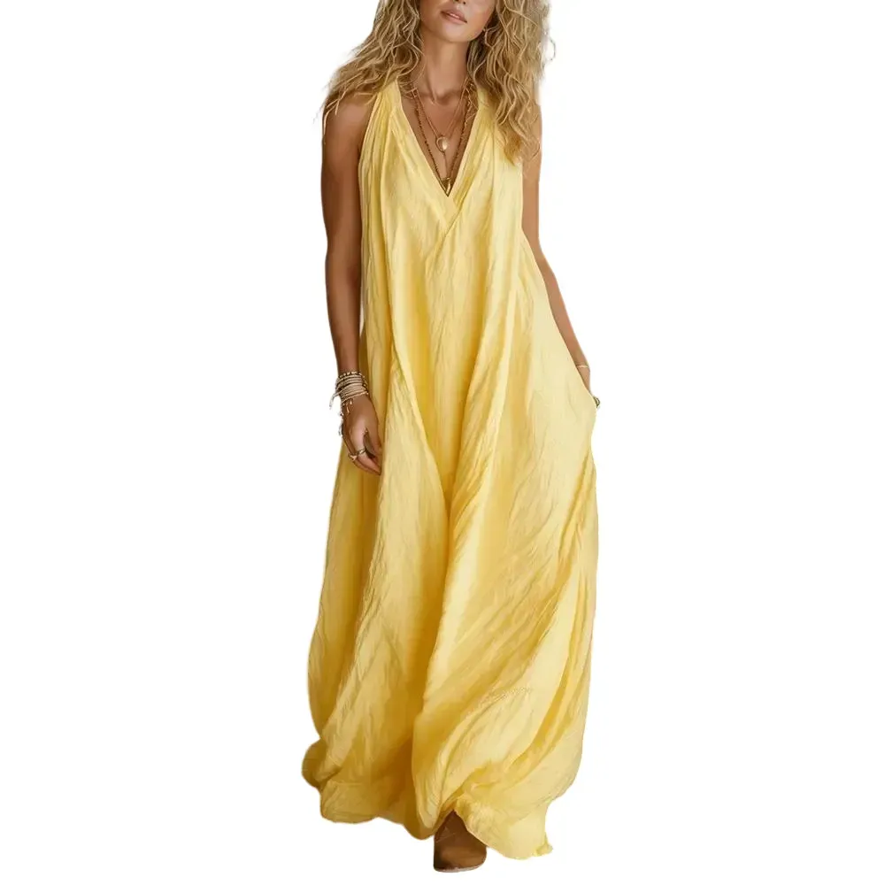 Women's Casual Boho Breeze Halter Maxi Jumpsuit