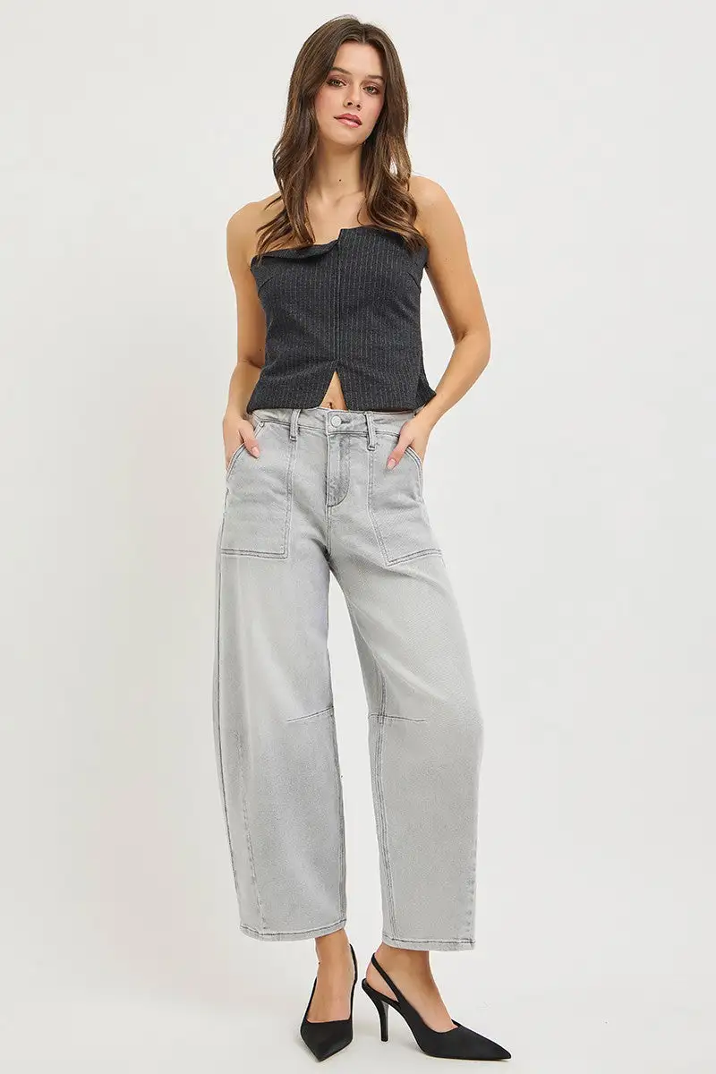 Straight Leg Utility Detail Denim Jeans