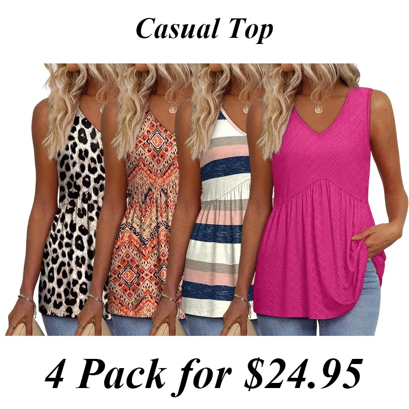 Womens Tank Tops 2025 Flowy Peplum Tops For Women Dressy Sleeveless V Neck Babydoll Tank Tops