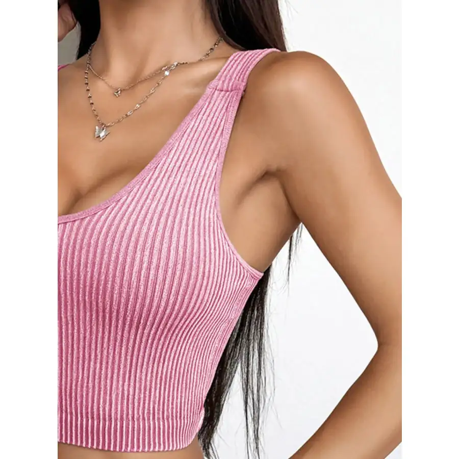Ribbed Scoop Neck Crop Tank Top