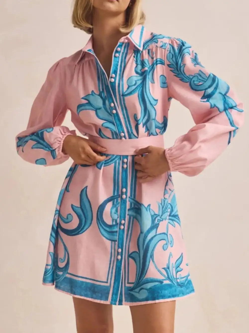 Smooth Finish Printed Long Sleeve Shirt Dress