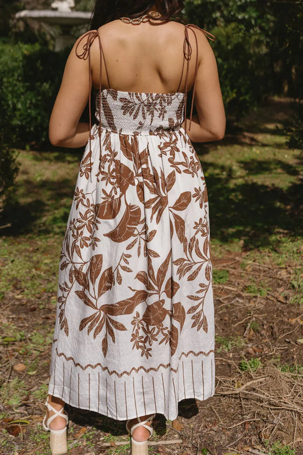 Plant Print Spaghetti Strap Dress