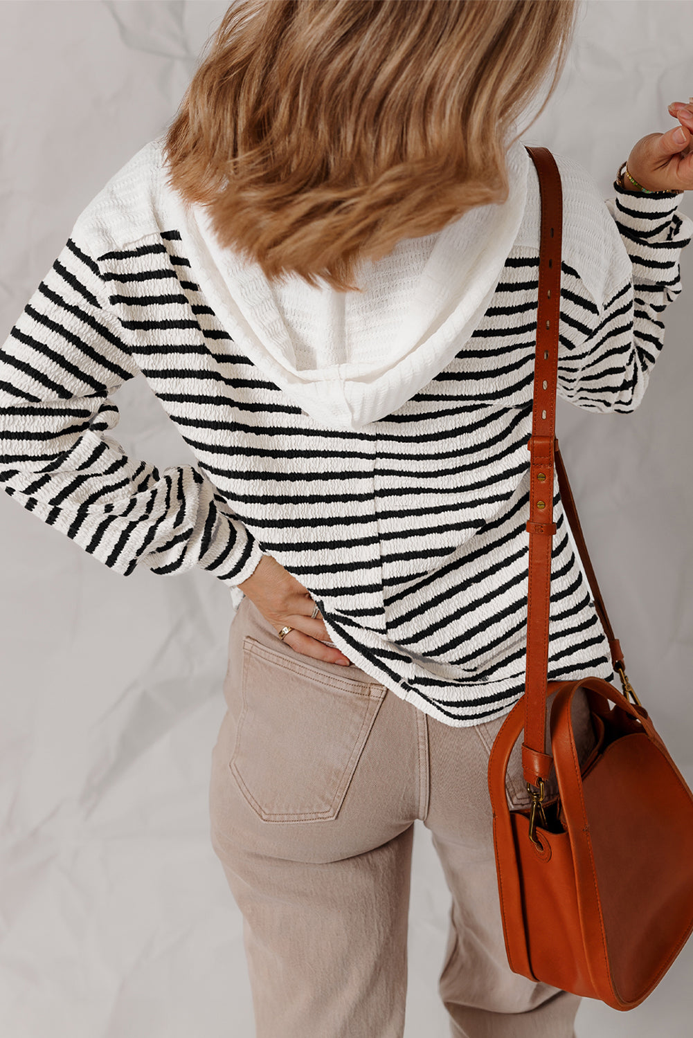 Women's Striped Textured V Neck Top