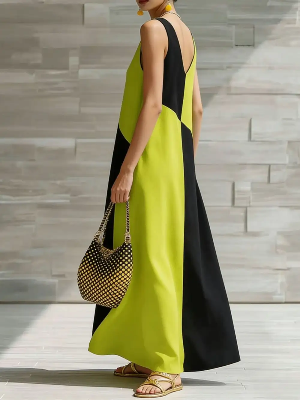 Patchwork Sleeveless Maxi Dress