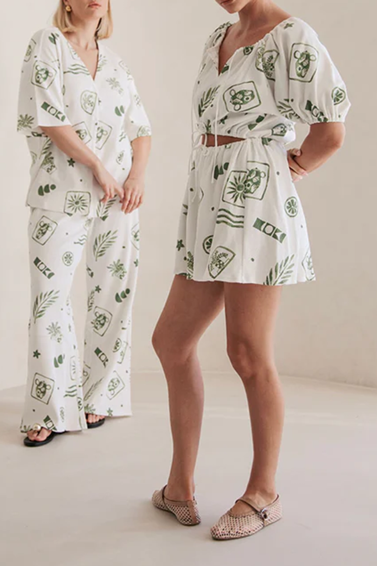 Leaf Print Short Sleeve Tie Waist Mini Dress