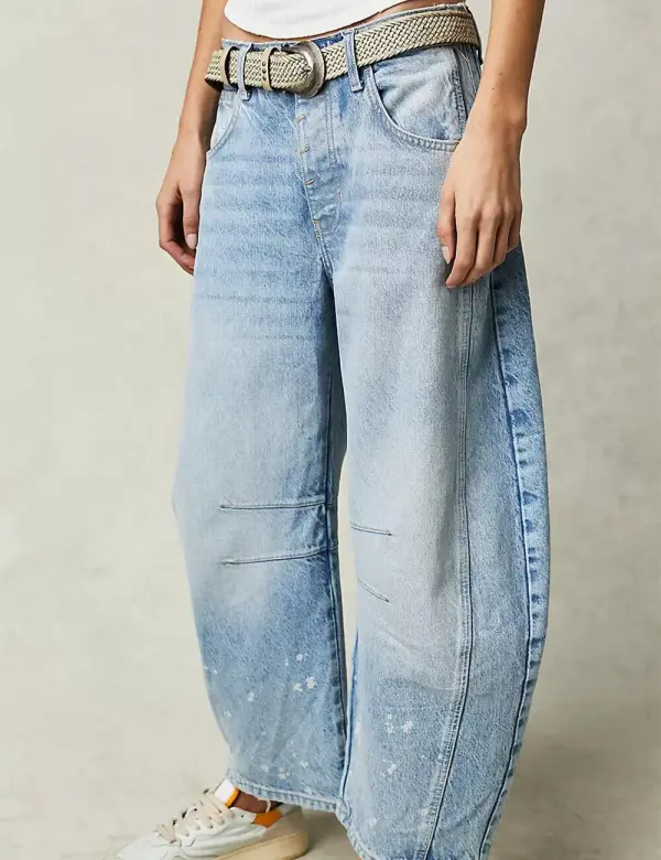 Mid Rise Wide Leg Jeans Barrel Denim Pants