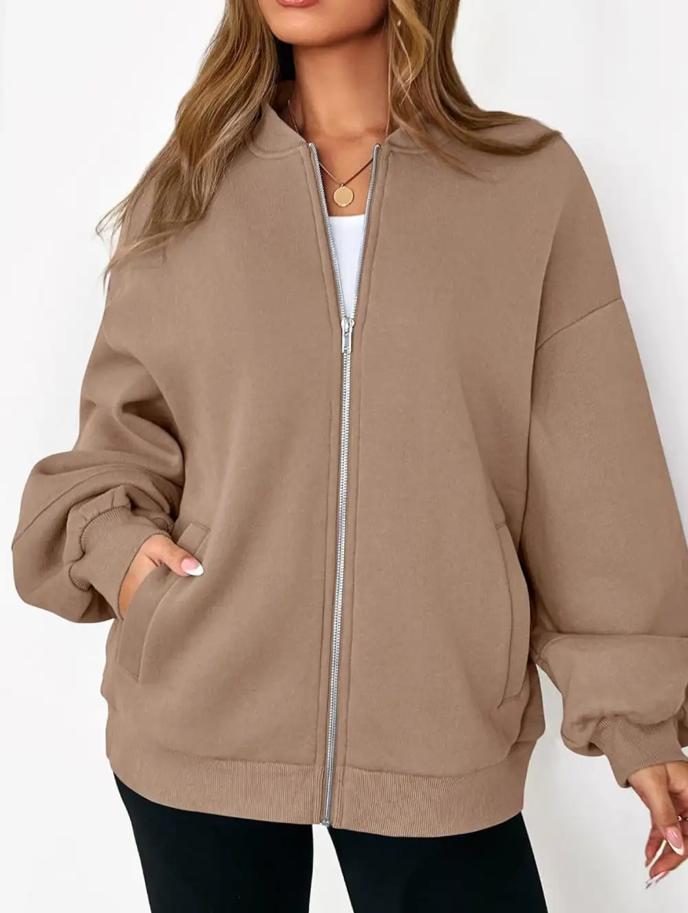 Textured Detail Zip-Up Sweatshirt Jacket