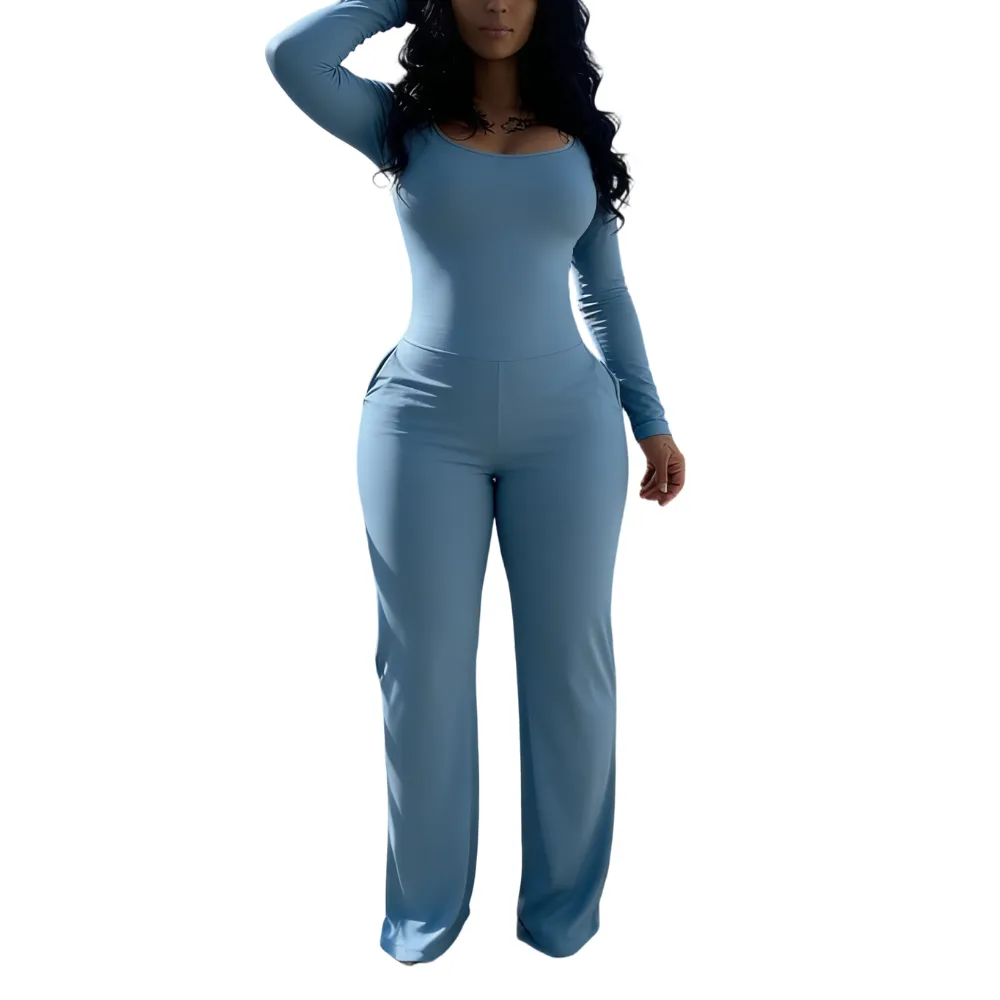 Women's Sexy Plain Long Sleeve Jumpsuit