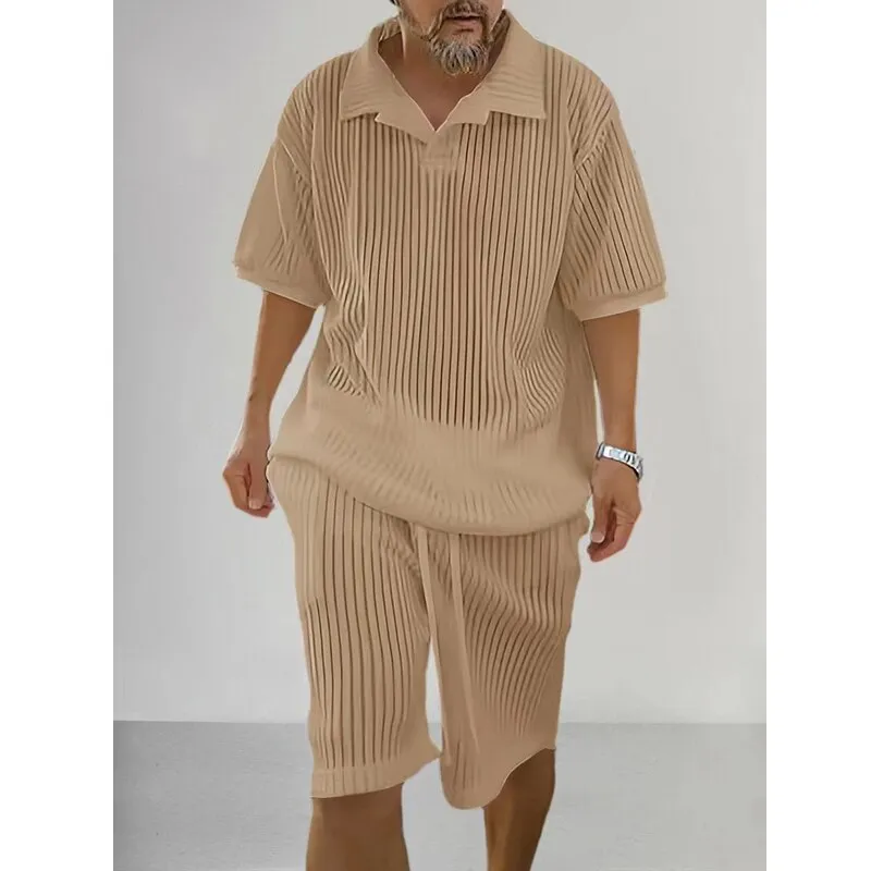 Knit Short Sleeve Casual Shorts Set
