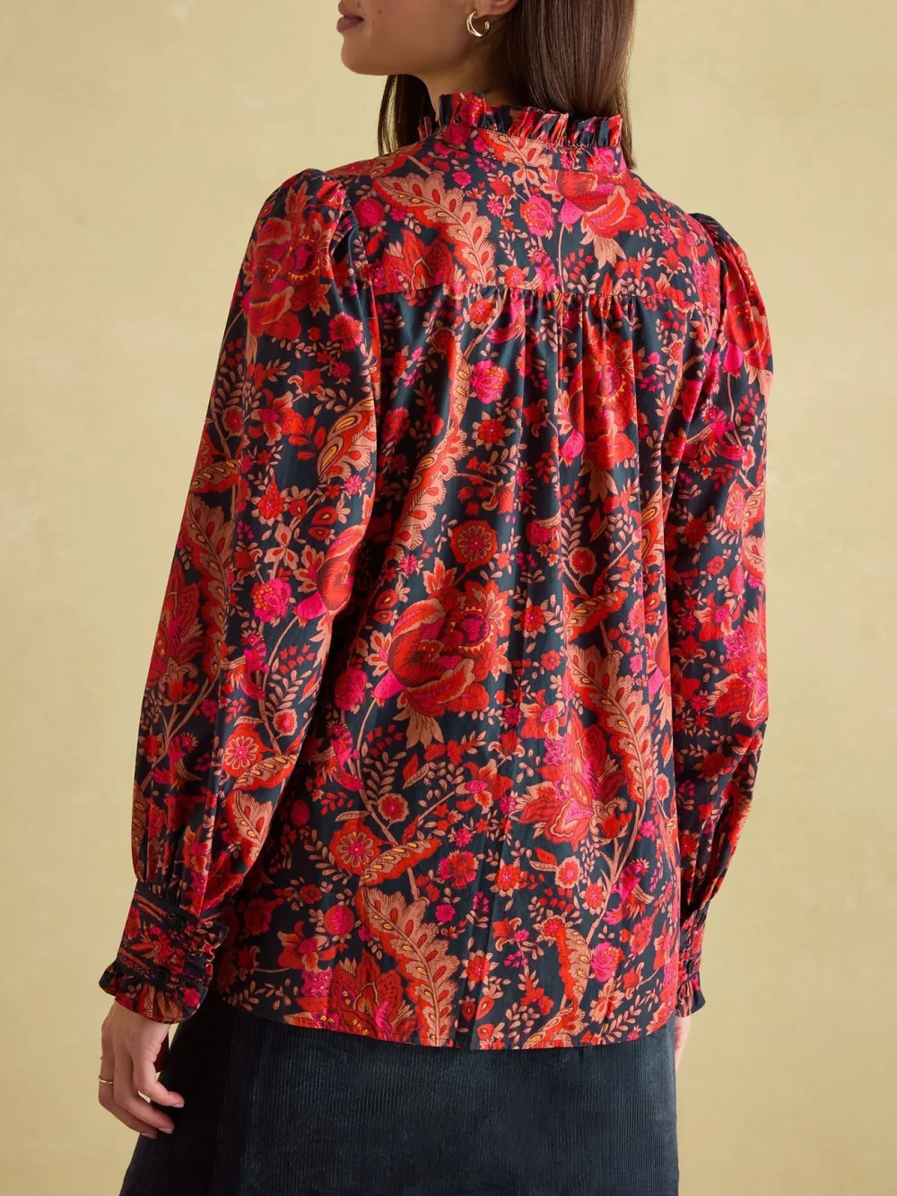 Navy Frill Neck Blouse
