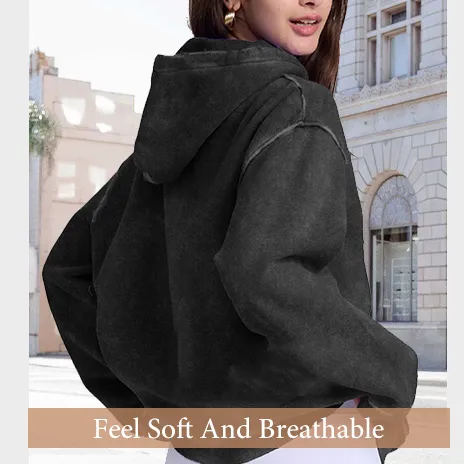 Women's Oversized Acid Wash Cotton Hoodie Minimalist Design Loose Fit with Kangaroo Pocket