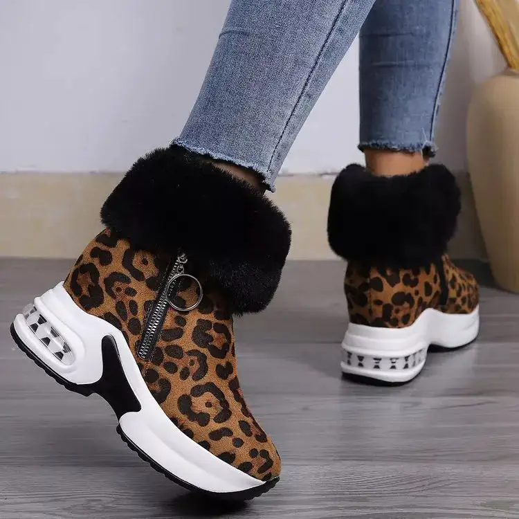 Fuzzy Side Zipper Platform Ankle Boots