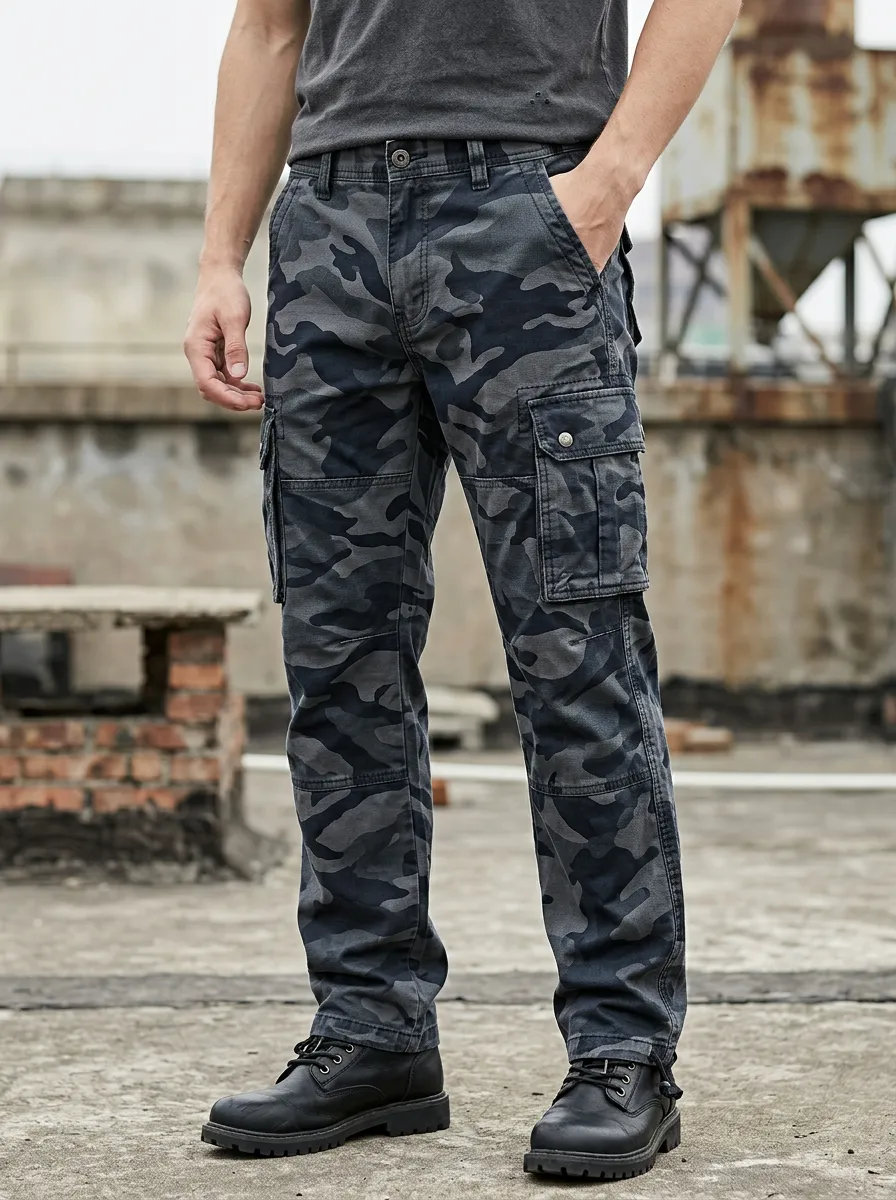 Men's Tactical Outdoor Grey Camo Printed Cargo Pants