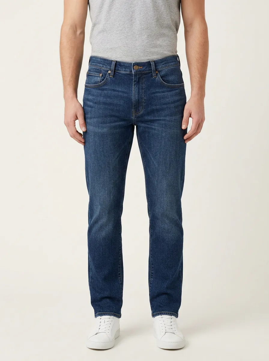 Smooth Fit Straight Leg Stretch Denim Trousers