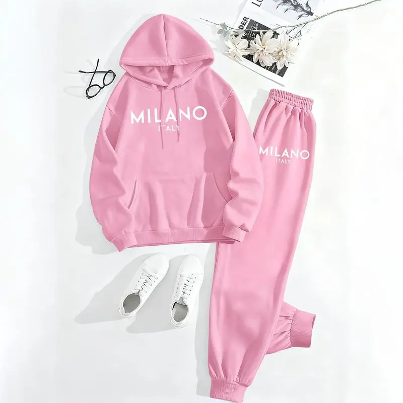 Women’s Milano City Print Hoodie & Track Pants Set – Trendy Fall/Winter Loungewear