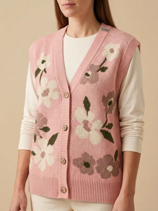 Relaxed Floral Button Sweater Vest