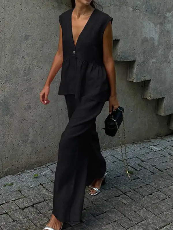 Relaxed Panel Detail Sleeveless Vest And Pants Set