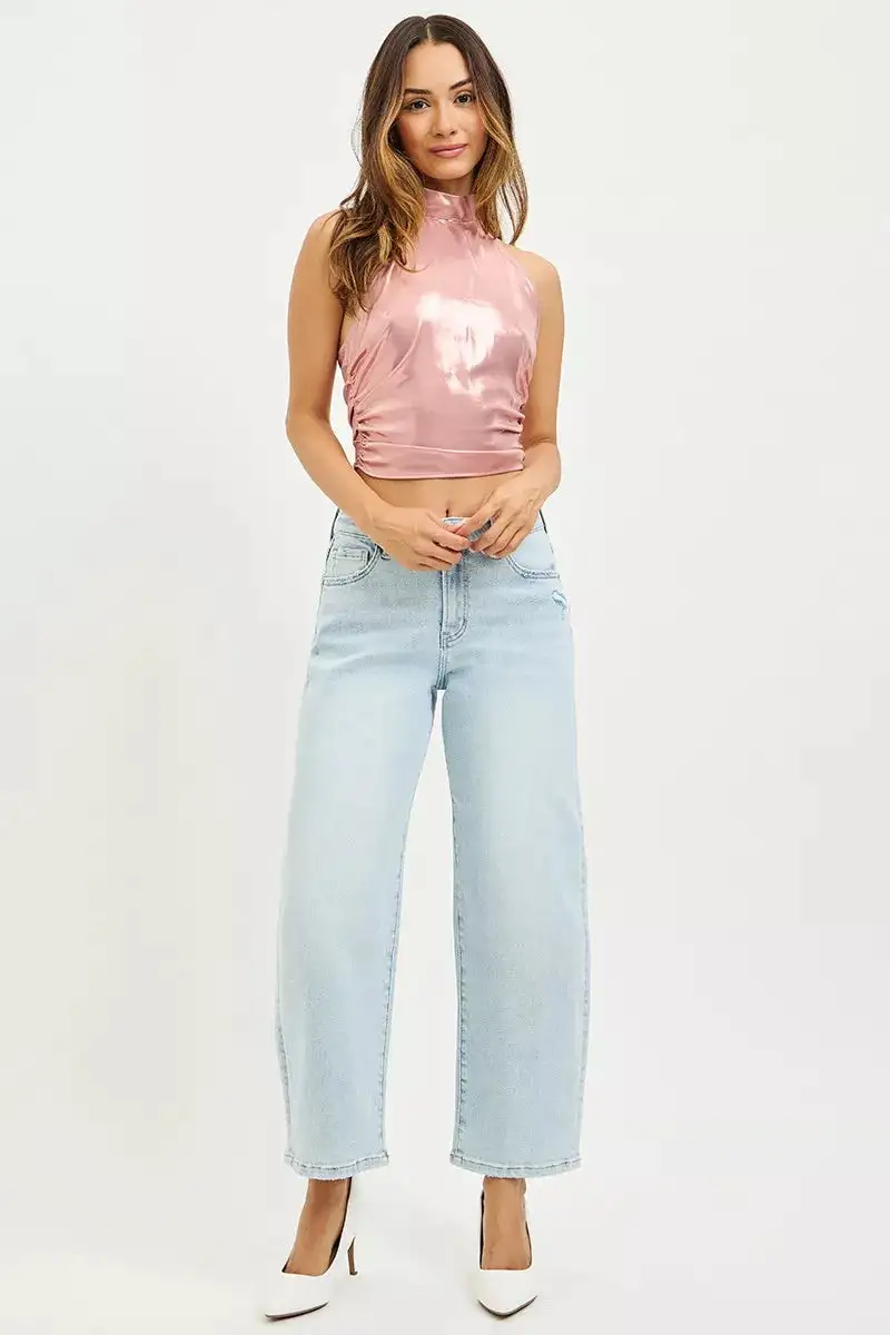 Sharp High Waist Barrel Leg Denim Jeans