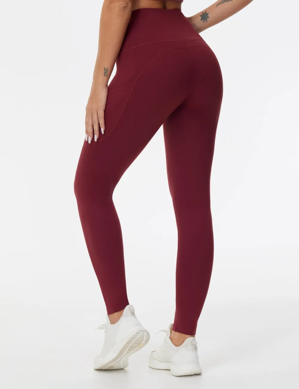 Women's High Waist Stretch Pants - Wine Red