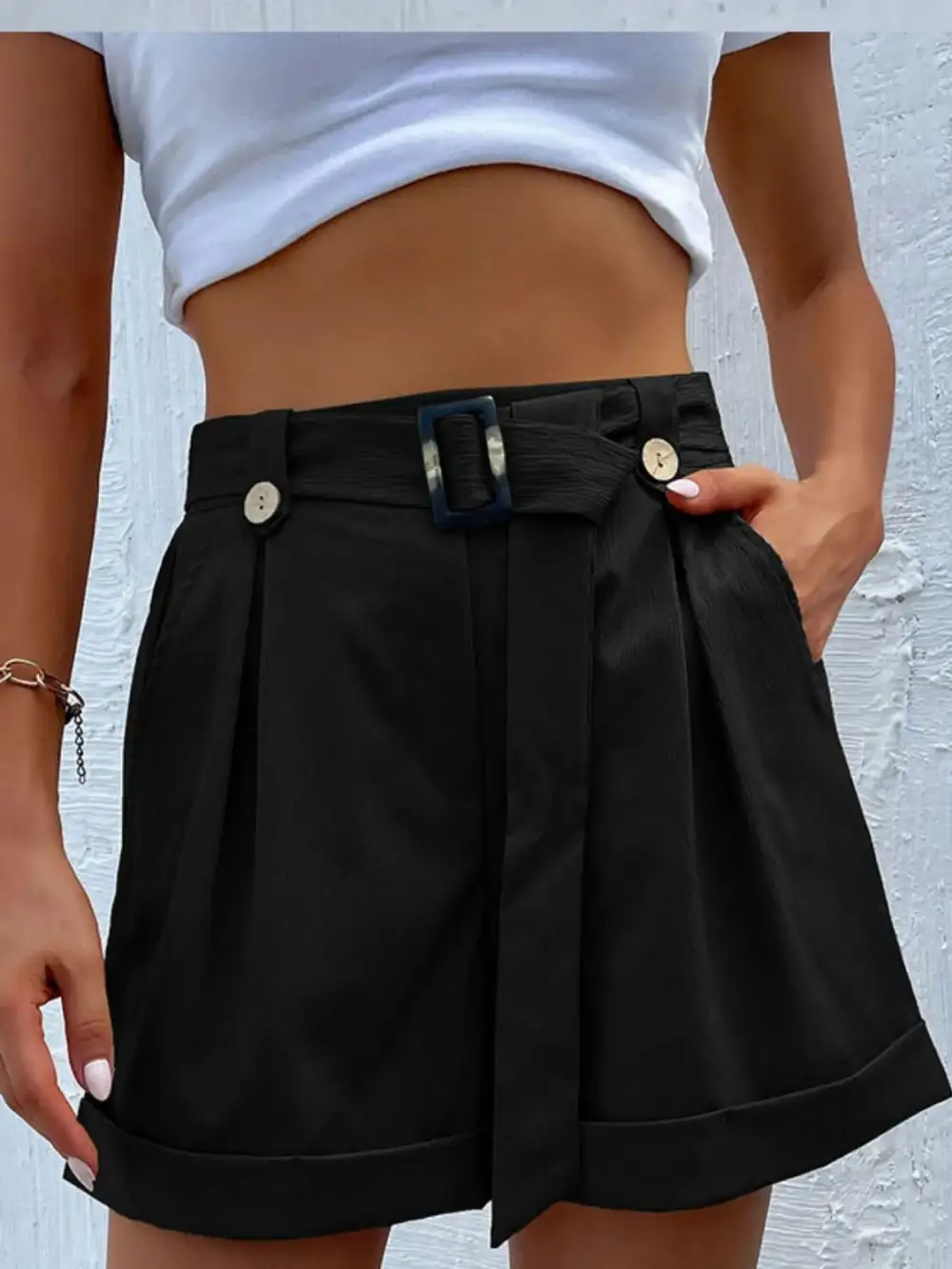 High-Waisted Pleated Shorts With Belt Detail