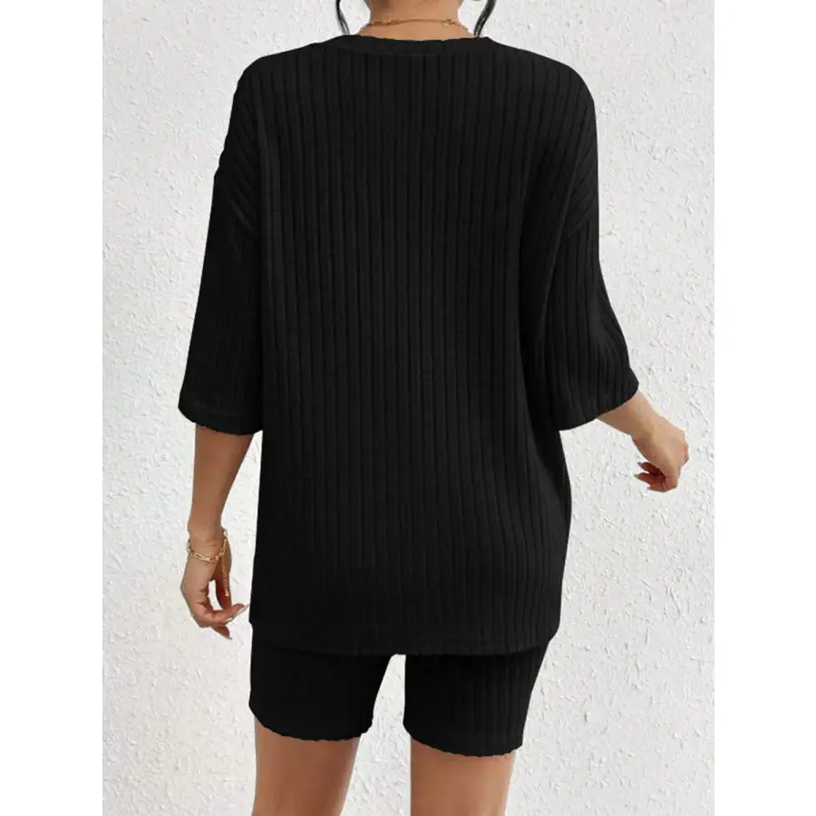 Ribbed Round Neck Top and Shorts Set