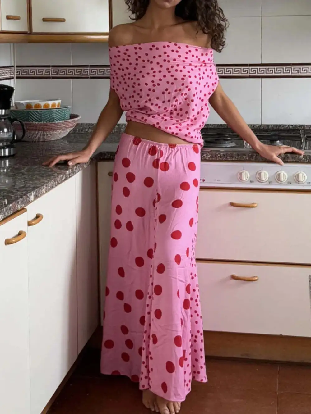 Sleek Polka Dot Detail Coordinated Set