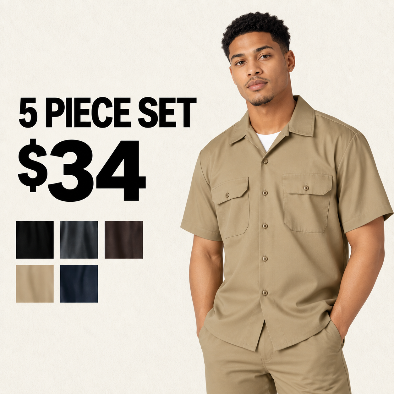 Men’s Classic Fit Short Sleeve Work Shirt, Moisture-Wicking, Chest Pockets