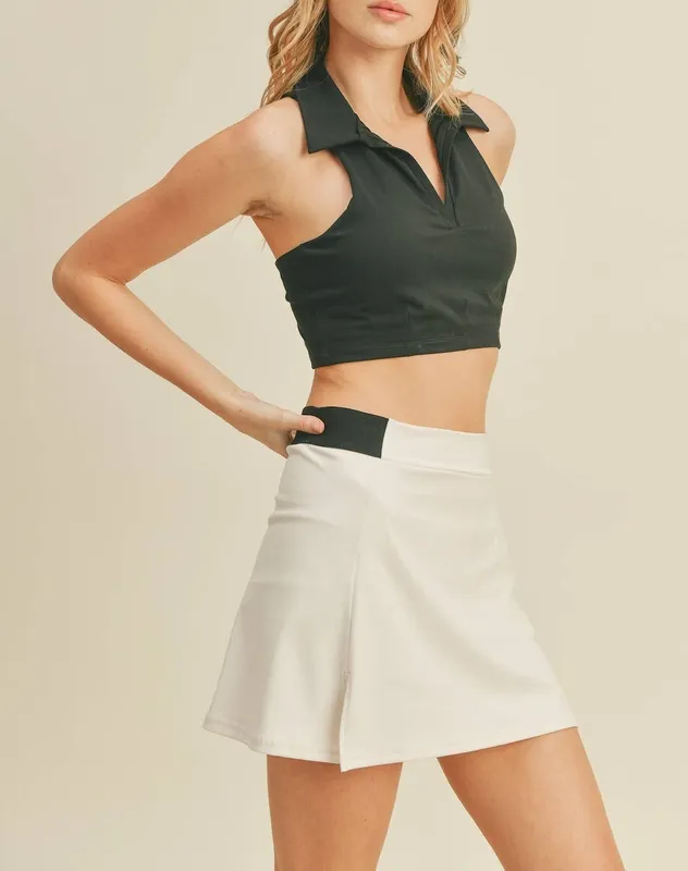 Black Collared Cropped Tank Top