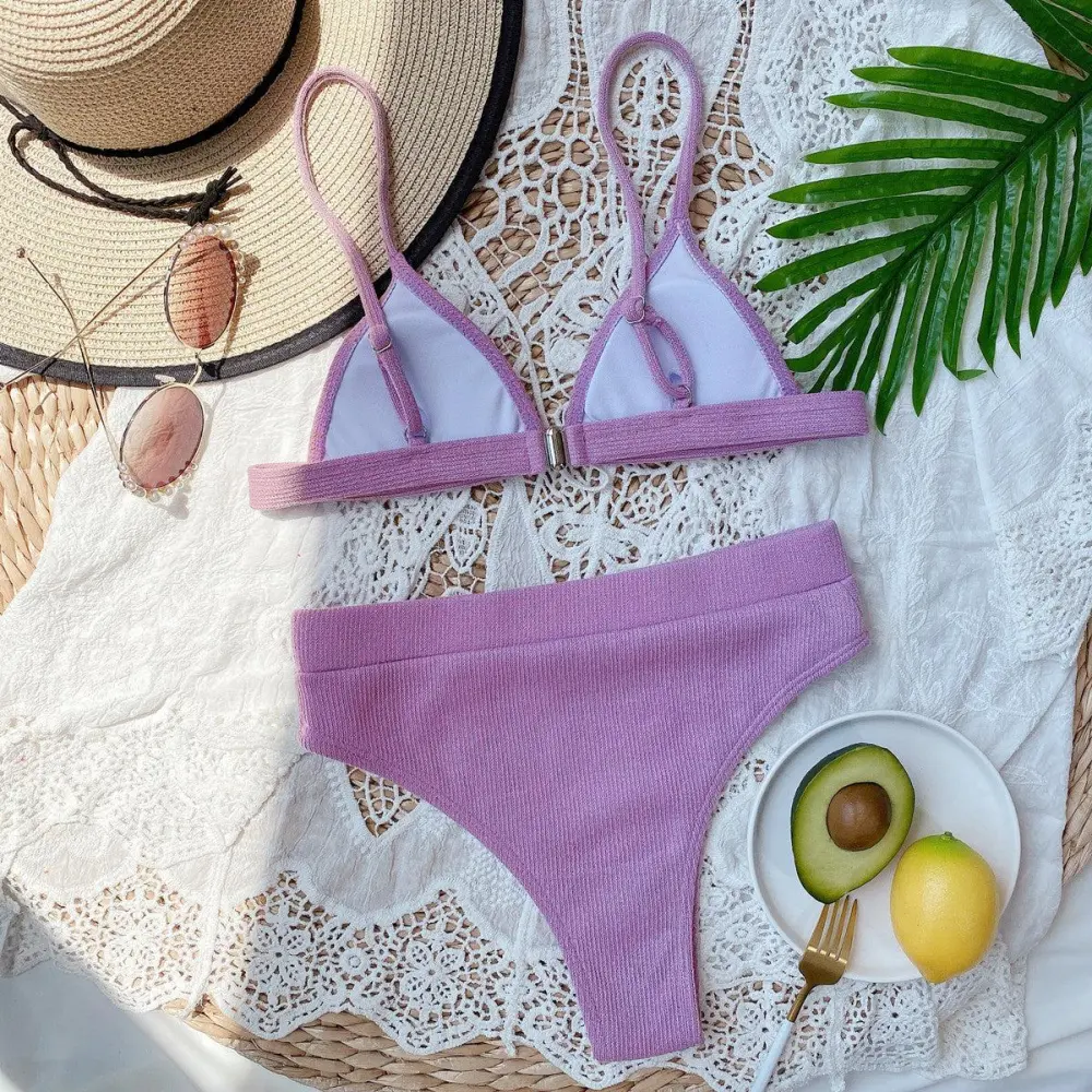 Spaghetti Strap Ribbed Bikini Set Accessory