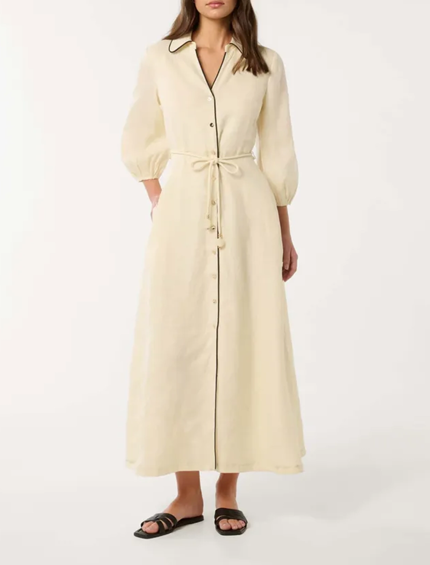 Contrast Linen Midi Dress