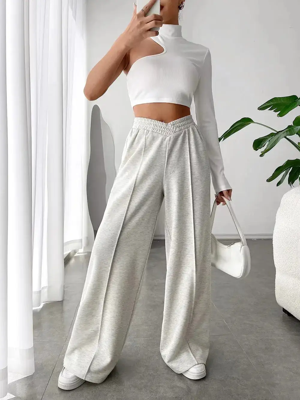 Gathered High Waist Wide Leg Pants
