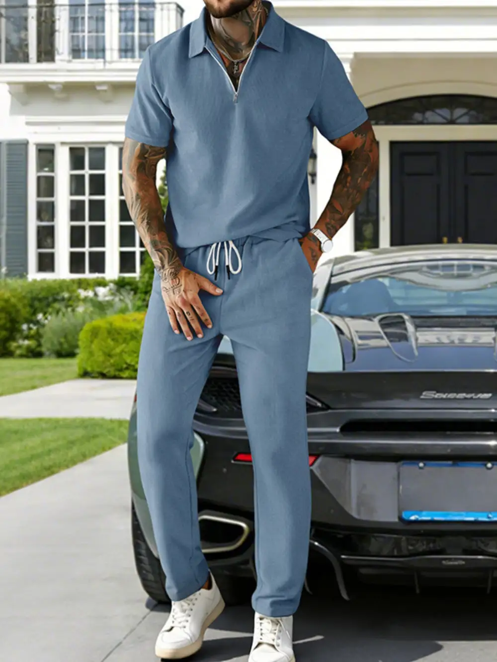 Men's Full Size Casual Zipper Polo Shirt