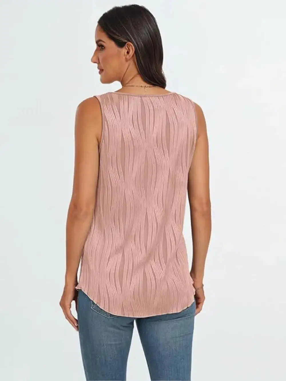 Round Neck Wide Strap Tank With Sheer Detail