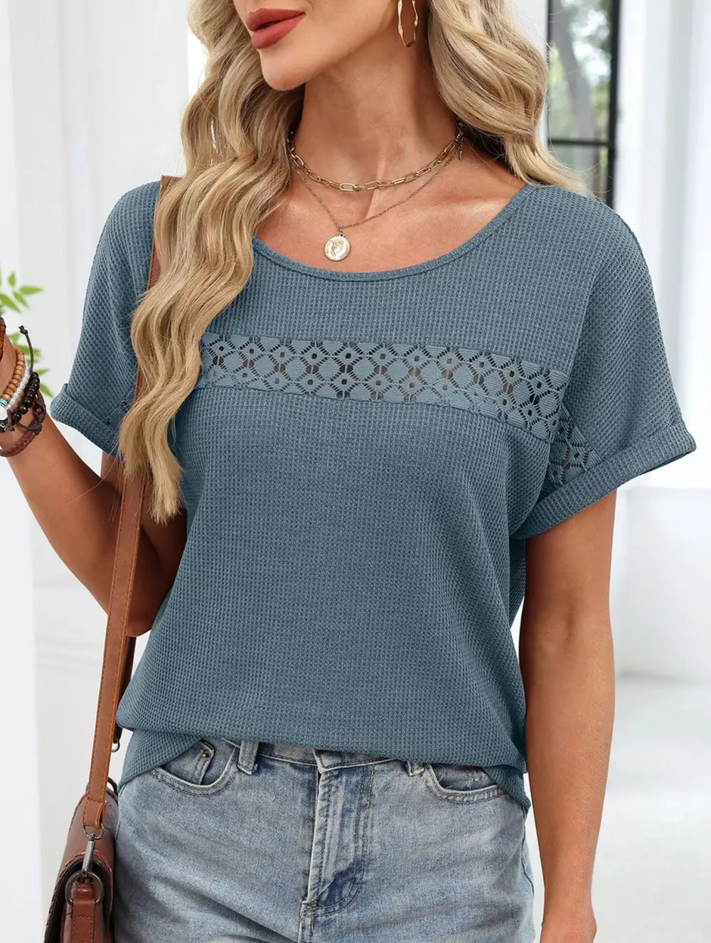 Lace Trimmed Loose Fitting Tee