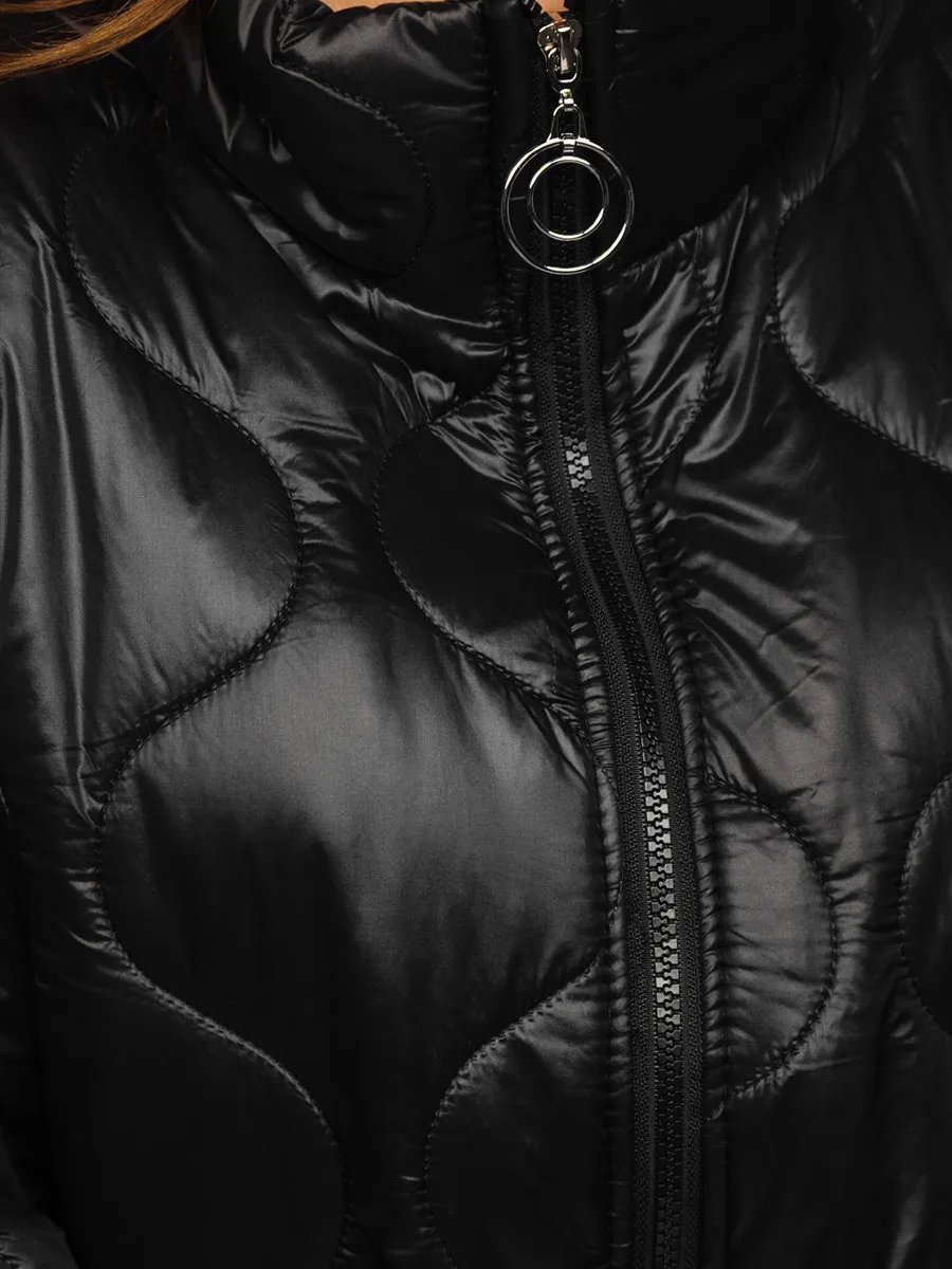 women's black quilted winter jacket