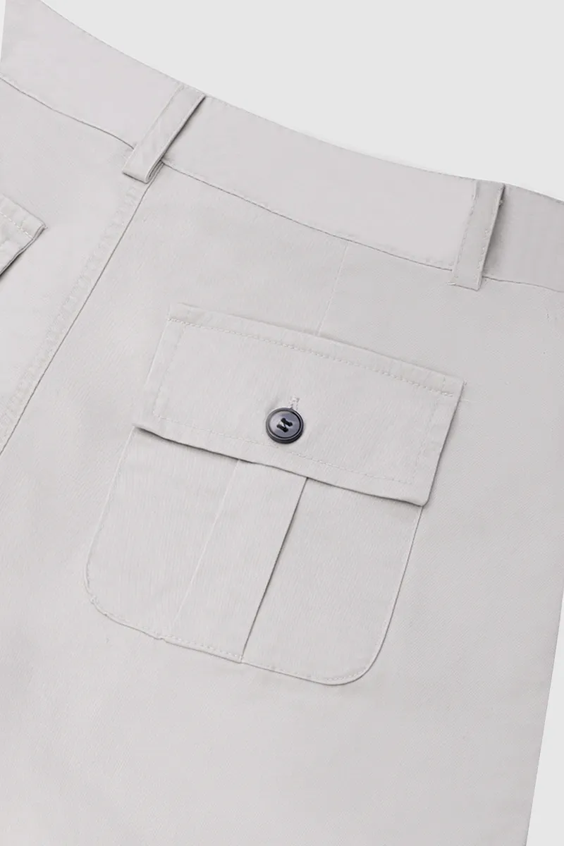 Flap Pocket Roll Tab Hem Mid Waist Shorts