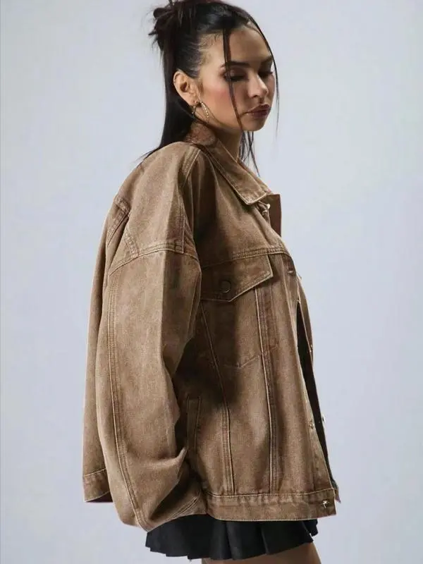 4-PACK Women's Solid Color Button Front Dropped Shoulder Denim Jacket