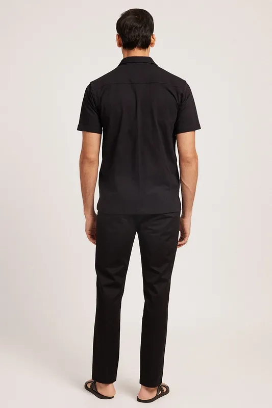Black Short Sleeve Linen Shirt