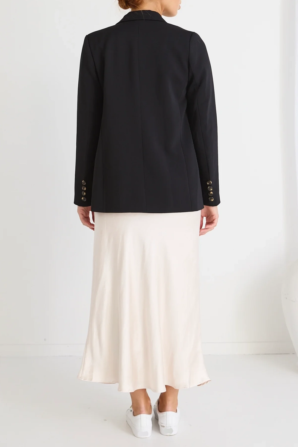 Black Crepe Semi - Fitted Blazer