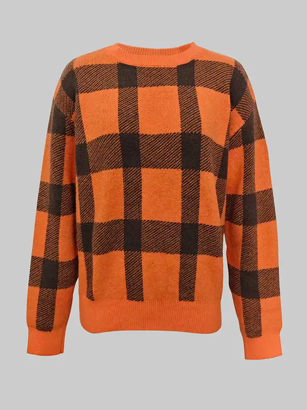 Plaid Mock Neck Long Sleeve Sweater