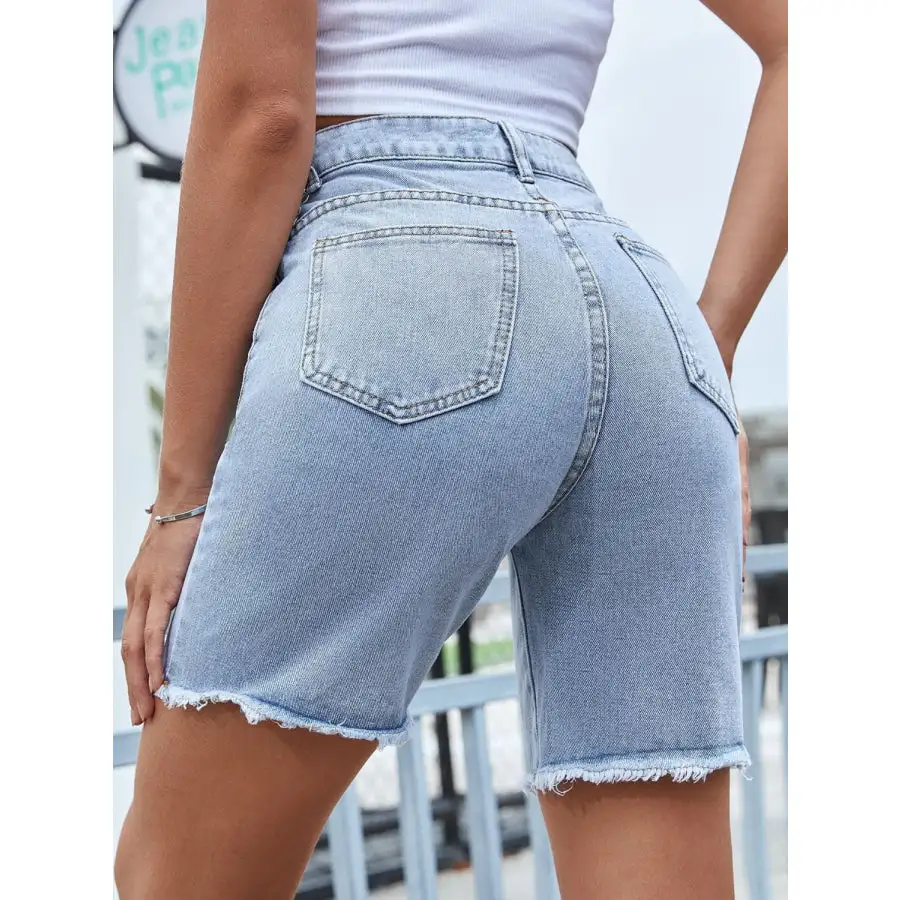 Essential Distressed Raw Hem Denim Shorts